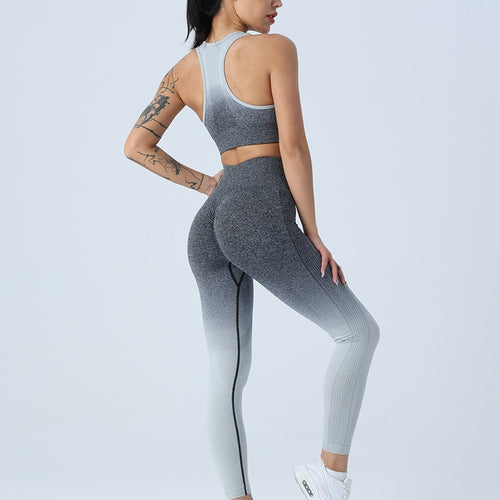 Load image into Gallery viewer, Gradient Color Yoga Sets High Waist Gym Fitness Bras Scrunch Butt Leggings Female Wear Running Clothing Tracksuit Sportswear

