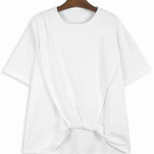 Load image into Gallery viewer, Women Black Irregular Pleated Big Size Casual T-shirt New Round Neck Shhort  Sleeve Fashion Spring Summer 2025 1DH5712
