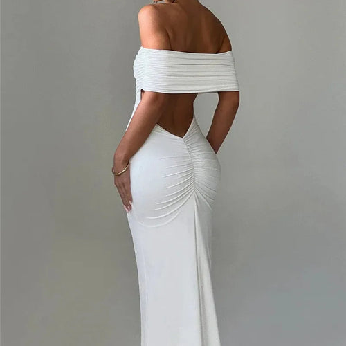 Load image into Gallery viewer, Strapless Backless Sexy Maxi Dress For Women Black Solid Off-shoulder Sleeveless Bodycon Club Party Long Dress Elegant
