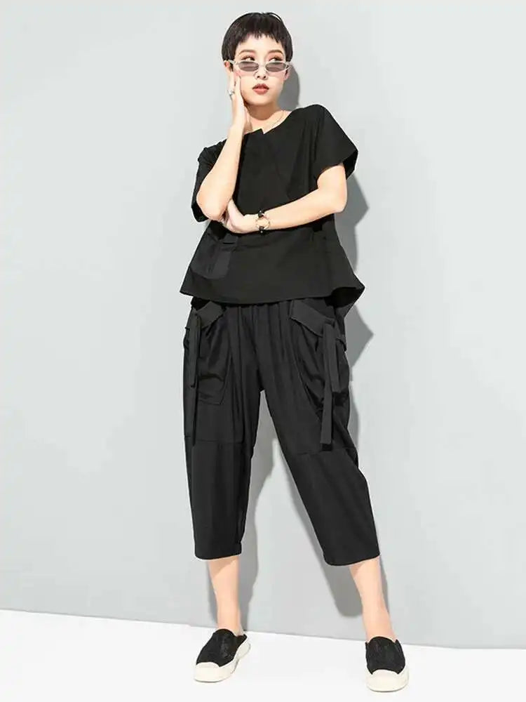 High Elastic Waist Black Pockets Pleated Harem Pants New Loose Fit Trousers Women Fashion Tide Spring Autumn 2025 1DF4720