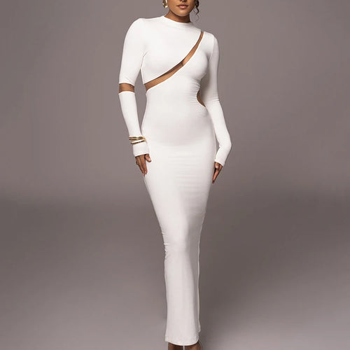 Load image into Gallery viewer, Turtleneck Long Sleeve Bodycon Maxi Dress For Women Autumn New Patchwork Hollow Out Club Party Sexy Long Dress Vestidos
