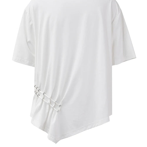 Load image into Gallery viewer, Women White Drawstring Irregular Hem Big Size T-shirt New Round Neck Short Sleeve Fashion Tide Spring Summer 2025 CPG1374
