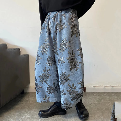 Load image into Gallery viewer, Jacquard Embroidery Men&#39;s Wide Leg Pants Elastic Waist Large Pocket Male Casual Trousers Thickened Chic Spring 9C4091
