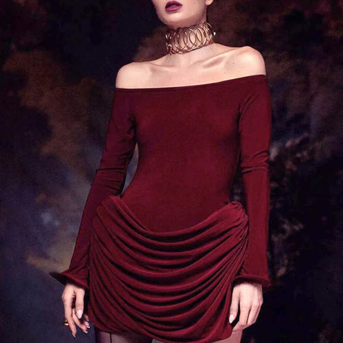 Load image into Gallery viewer, Elegant Long Sleeved Bodycon Pleated Dress Women Sexy One Shoulder  Elastic Party Evening Dress Autumn 2024 New Vestidos
