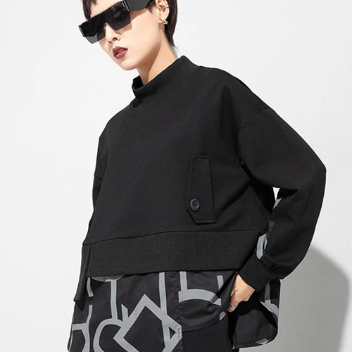 Load image into Gallery viewer, Women Big Size White Letter Iregular Spliced T-shirt New Stand Collar Long Sleeve  Fashion Tide Spring Autumn 2025 1DD0232
