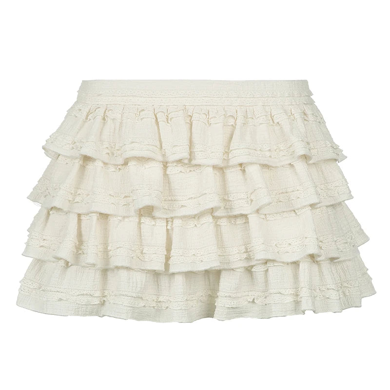 Sweet Korean Fashion Mini Skirt Women Folds Ruched Tierred Cute Coquette Hottie Y2K Aesthetic Summer Skirt Tulle Chic