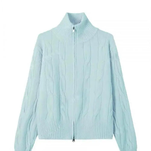 Load image into Gallery viewer, Vintage Elegant Women's Solid Knitted Cardigan Twists Sweater Autumn And Winter Long Sleeved Double Zipper Short Crochet Tops
