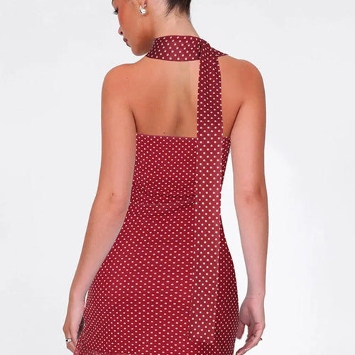 Load image into Gallery viewer, Scarf Collar Polka Dot Mini Dress Women Robe Fashion Off-shoulder Backless Sleeveless Ruffled Club Party Dress Vestido
