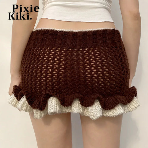 Load image into Gallery viewer, Kawaii Girls Y2k Knit Ruffled Fuzzy Skirt Lolita Style Winter Bottom Coquette Low Rise Mini Skirts for Woman P67-CG17
