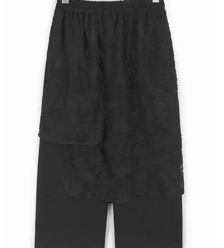 High Elastic Waist Black Lace False Two Spliced Wide Leg Pants New Trousers Women Fashion Tide Spring Autumn 2025 1DH9799