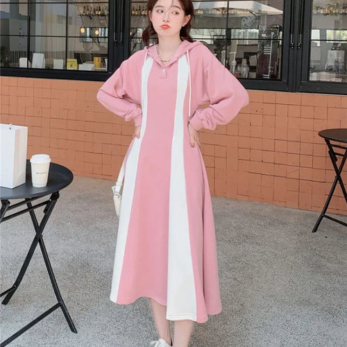 Load image into Gallery viewer, Korean Style School Hooded Dress Women Y2k Sport Casual Oversize Dresses Student Kpop Streetwear Autumn Witner
