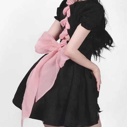 Load image into Gallery viewer, Y2k Gothic Harajuku Bandage Dress Women Sweet Girl Goth Kawaii Cute Lolita Puff Sleeve Black Short Dresses
