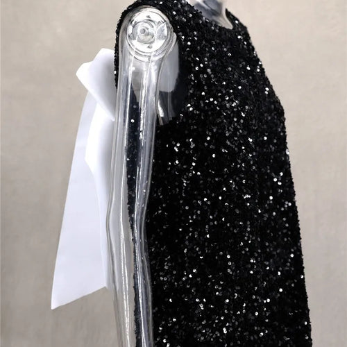 Load image into Gallery viewer, Sequins Backless Bow Sexy Mini Dress For Women Robe 2025 New Sleeveless A-line Sparkle Club Dress Elegant Vestido
