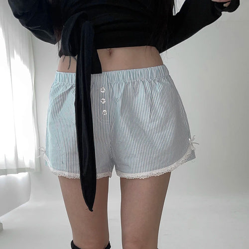 Load image into Gallery viewer, Casual Stripe Sweet Women Shorts Summer Lace Trim Bow Buttons Homewear Korean Hottie Hotpants Basic Short Capris New
