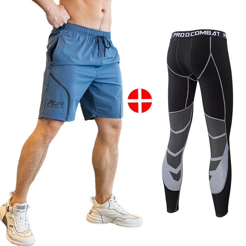 2pcs Set Men Running Compression Sweatpants Gym Jogging Leggings Basketball Football Shorts Fitness Clothes Tight Sport Pants v1