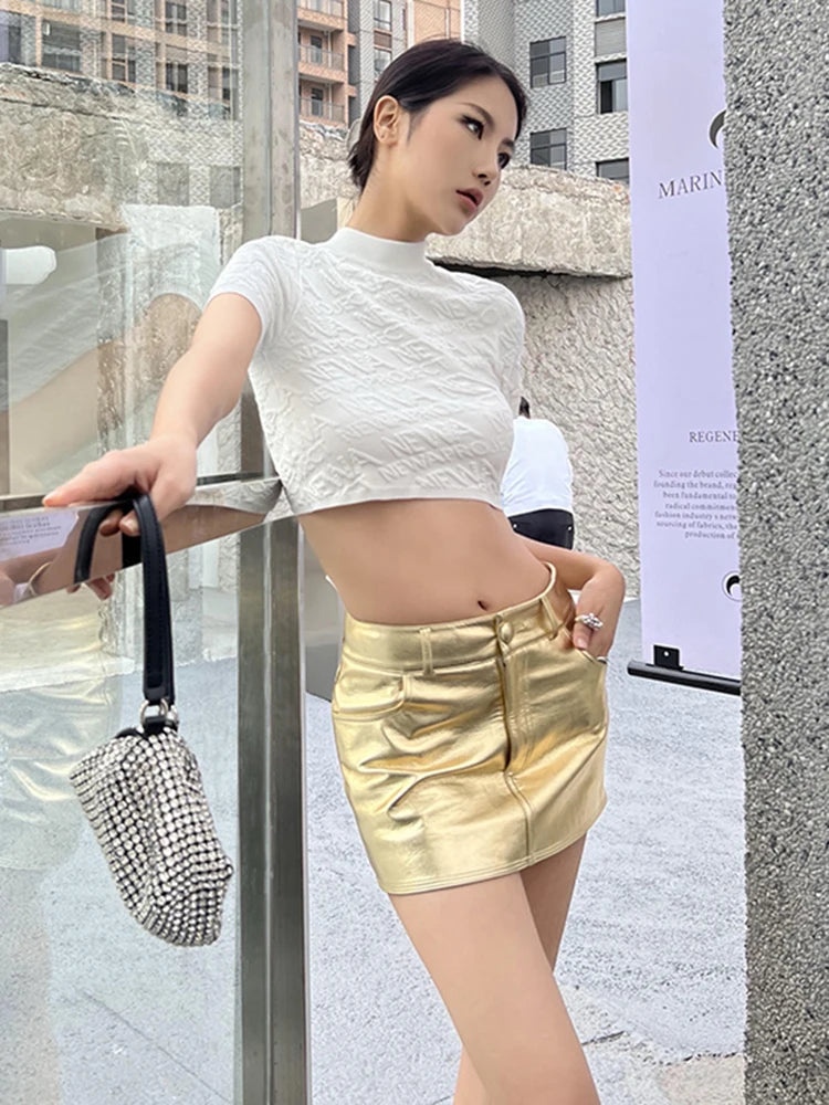 Solid Mini Skirt For Women High Waist PU Leather Minimalist Skirts Female Summer Fashion Clothing Style