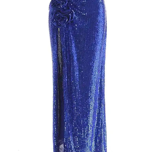 Load image into Gallery viewer, High Elastic Waist Red Sequins Flower Slit Elegant Long Half-body Skirt Women Fashion Tide New Spring Autumn 2025 1DH9121
