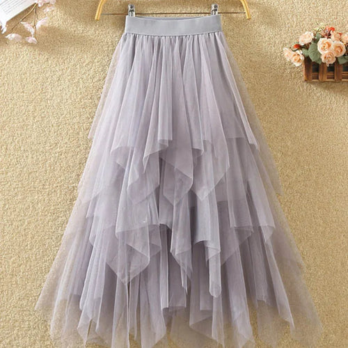 Load image into Gallery viewer, Women irregular Tulle Skirts Fashion Elastic High Waist Mesh Tutu Skirt Pleated Long Skirts Midi Skirt Saias Faldas Jupe Femmle

