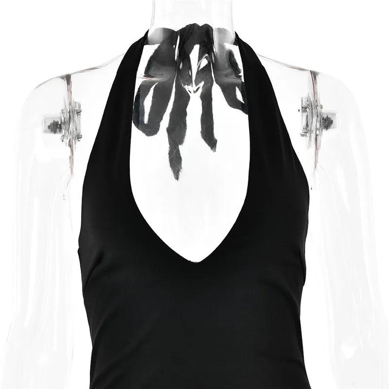 Deep V Neck Thigh High Split Maxi Dress Women Halter Sleeveless Backless Bodycon Club Party Sexy Long Dress New