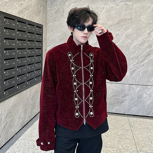 Load image into Gallery viewer, Men&#39;s Jackets New Korean Style Embroidery Nail Bead Flash Zipper Stylish Stand Handsome Male Spring Tops 2025 9W1936
