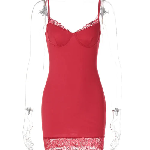 Load image into Gallery viewer, Spaghetti Strap Lace Sexy Mini Dress For Women Red Off-shoulder Strapless Sleeveless Backless Slim Fit Bodycon Dress
