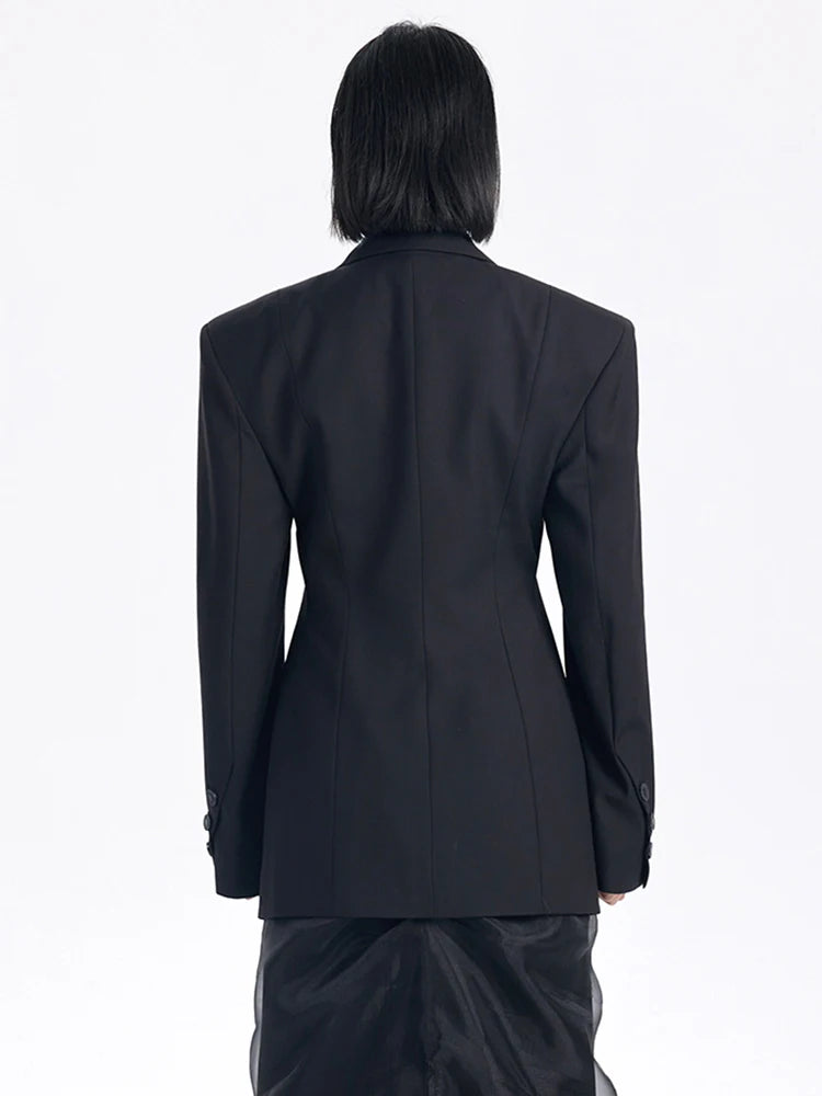 Women Black Hollow Out Elegant Single Button Blazer New V-neck Long Sleeve Jacket Fashion Tide Spring Autumn 2025 CPDB138