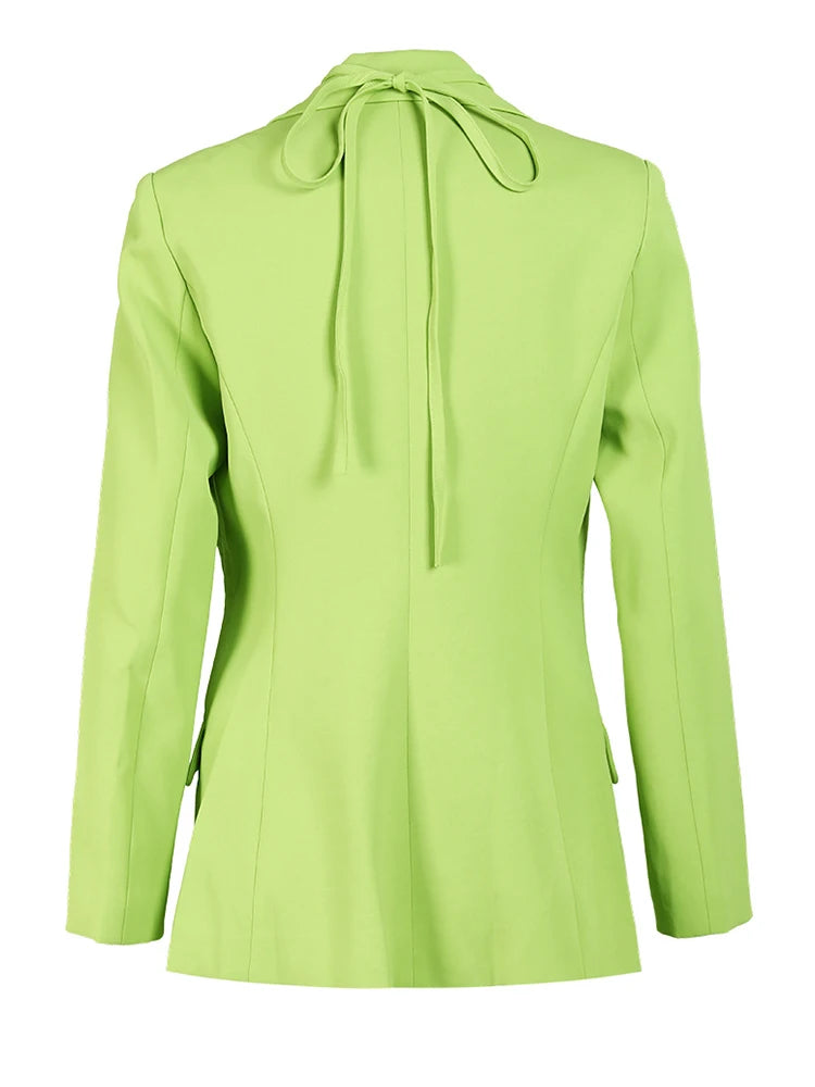 Women Green Irregular Cross Bandage Blazer New Lapel Long Sleeve Loose Fit Jacket Fashion Tide Spring Autumn 2025 CP1984