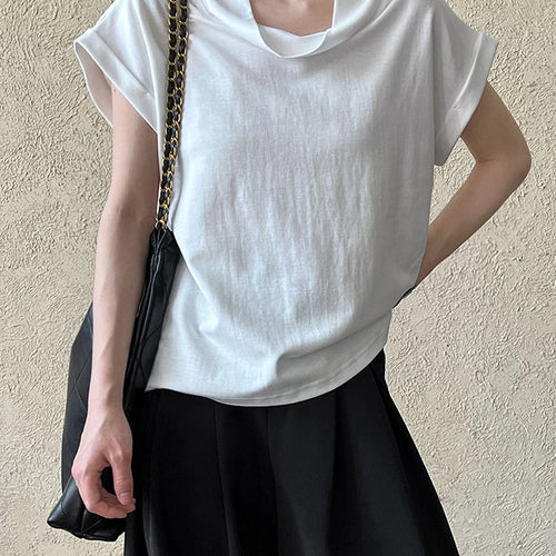 Load image into Gallery viewer, Women Yellow White Plain Color Thin Elegant T-shirt New Turtleneck Short Sleeve Fashion Tide Spring Summer 2025 1DJ0472
