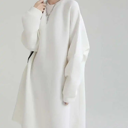 Load image into Gallery viewer, Women White Big Size Shaped Long Dress New Round Neck Long Sleeve Loose Fit Fashion Tide Spring Autumn 2025 1DE4098
