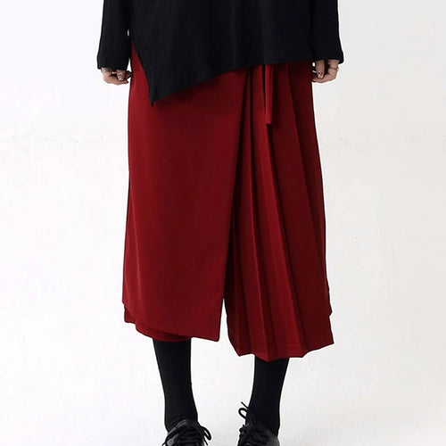 Load image into Gallery viewer, High Elastic Waist Red Pleated Bandage Elegant Wide Leg Pants New Trousers Women Fashion Tide Spring Autumn 2025 1DH9565
