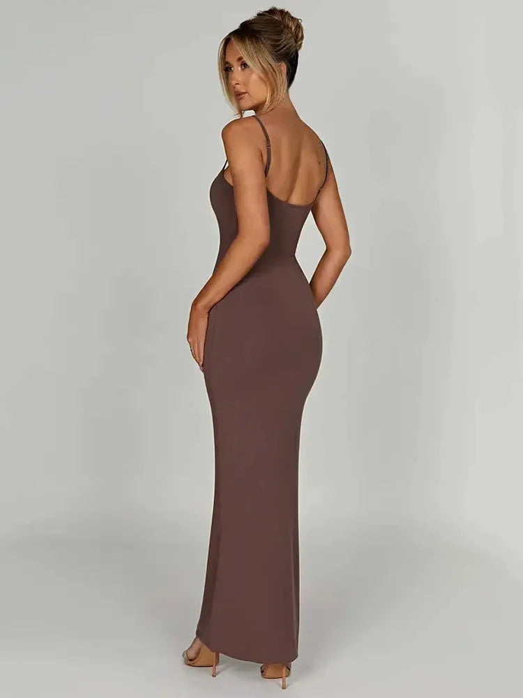 Sexy Spaghetti Strap Backless Bodycon Women Maxi Dress Slim Elegant Party Club Female Vesidos Solid Street Evening Dress