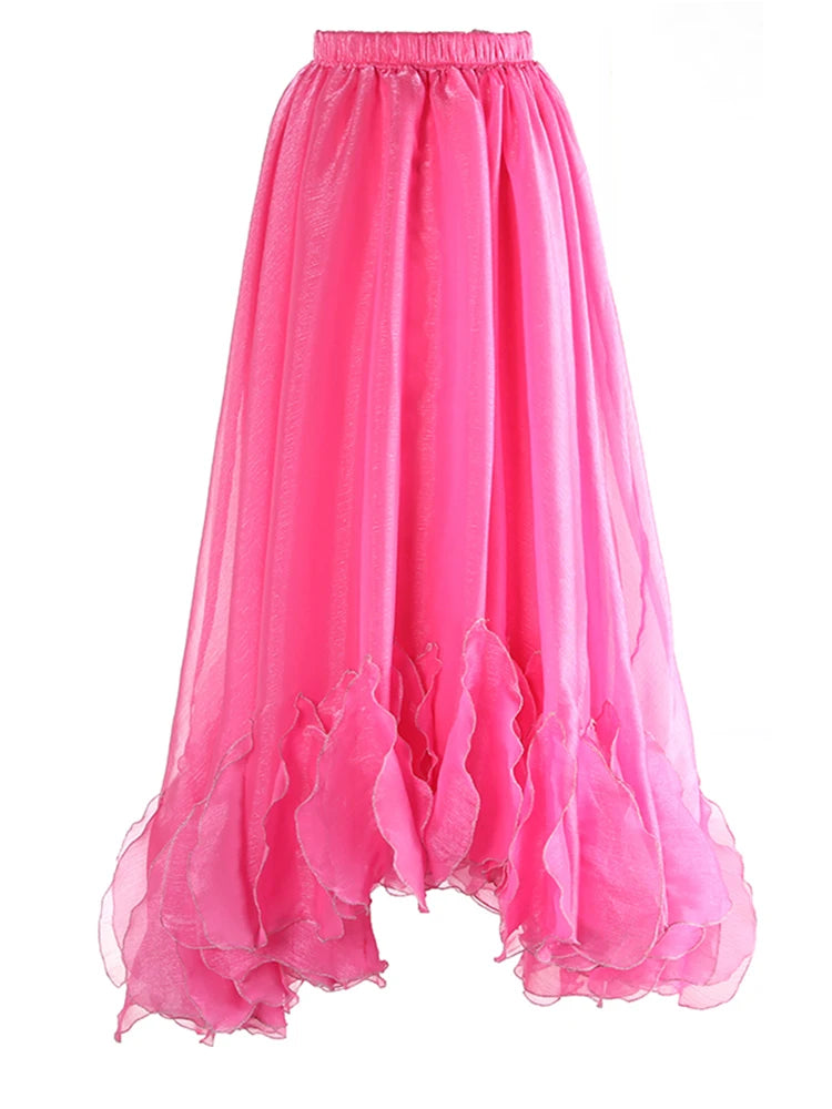 High Elastic Waist Black Organza Ruffles Irregular Shaped Half-body Skirt Women Fashion New Spring Autumn 2025 1DJ0913