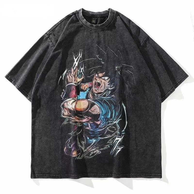 Vintage Washed Tshirts Anime T Shirt Harajuku Oversize Tee Cotton fashion Streetwear unisex top ab76