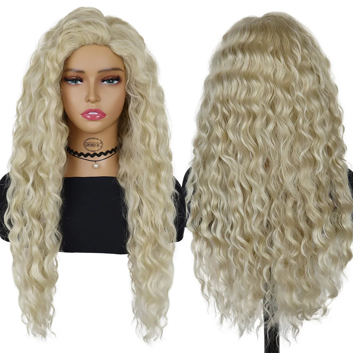 Synthetic Hair Long Curly Blonde Wigs for Women Natural Wig Thick Fluffy Wigs Ombre Color Blond Wig with Free Part Bangs Costume