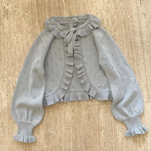 Load image into Gallery viewer, Japanese Kawaii Lolita Cardigan Women Vintage Lantern Sleeve Thin Ruffle Sweater Coat Knitted Kardigany Girls Cute Tops
