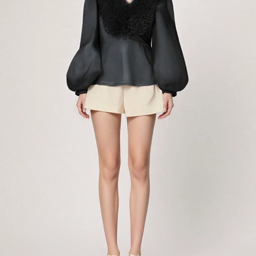 Load image into Gallery viewer, Solid Spliced Fungus Folds Fashion Jackets for Women V Neck Long Sleeves Tunic Temperament Jacket Female Clothing
