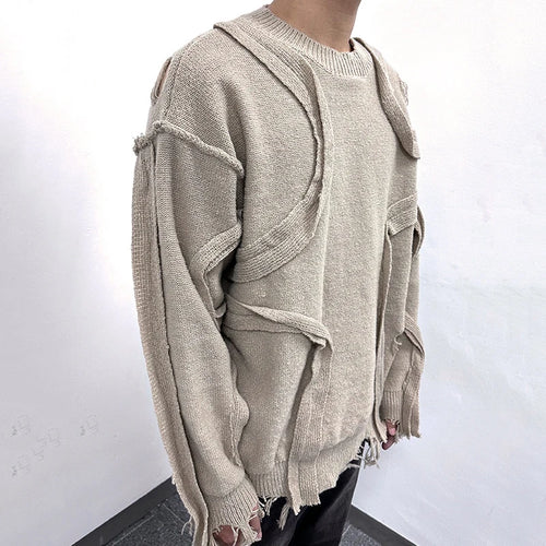 Load image into Gallery viewer, Men&#39;s Sweater Broken Hole Loose Long Sleeved New Korean Winter Round Neck Worn-out Design Male Casual Clothing 9W1826
