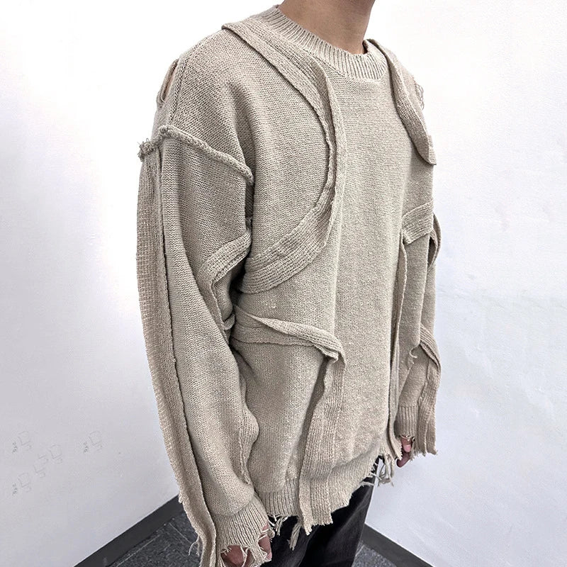 Men's Sweater Broken Hole Loose Long Sleeved New Korean Winter Round Neck Worn-out Design Male Casual Clothing 9W1826
