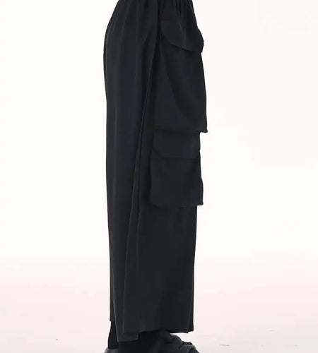 High Elastic Waist Black Pockets Casual Long Cargo Pants New Trousers Women Fashion Tide Spring Autumn 2025 1DH9216