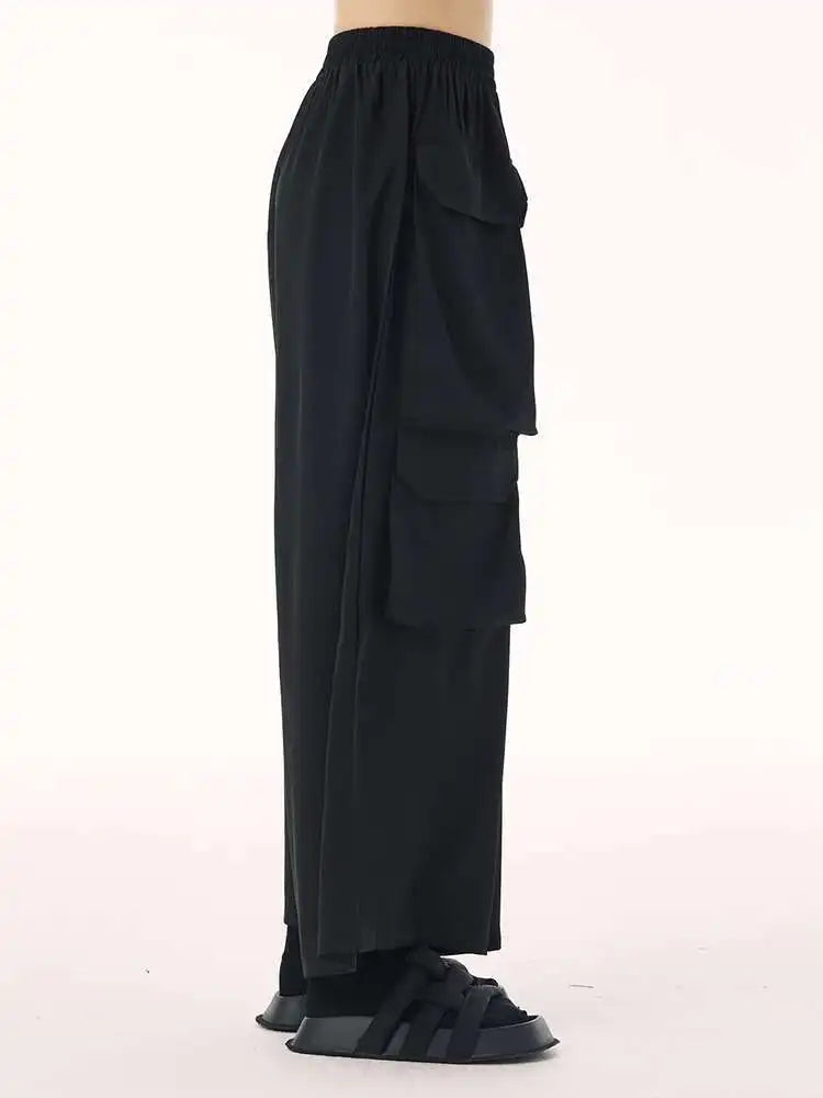High Elastic Waist Black Pockets Casual Long Cargo Pants New Trousers Women Fashion Tide Spring Autumn 2025 1DH9216