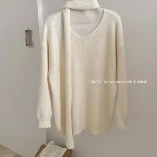 Load image into Gallery viewer, Fashion Popular 2024 Autumn Winter Women's New Solid V Neck Short Pullover Sweater French  Long Sleeve Versatile Tops Simplicity
