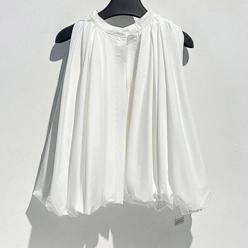 Load image into Gallery viewer, Women White Pleated Elegant Big Size Bud Blouse New Stand Collar Sleeveless Shirt Fashion Tide Spring Summer 2025 1DJ1484
