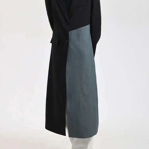 Load image into Gallery viewer, Women Black Denim Color-block Long Big Size Blazer New Lapel Long Sleeve Jacket Fashion Tide Spring Autumn 2025 26D810401
