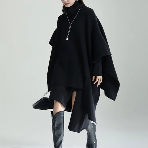 Load image into Gallery viewer, Women Gray Irregular Design Knitting Dress New Turtleneck Long Sleeve Loose Fit Fashion Tide Spring Autumn 2025 1DF2618
