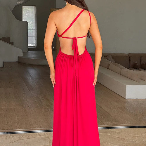 Load image into Gallery viewer, One Shoulder Diagonal Collar Backless Sexy Maxi Dress For Women Robe Fashion Off-shoulder Sleeveless High Split Dress
