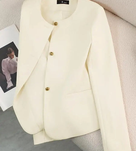 Black Beige Temperament Round Neck Single Breasted Tops Women's Long Sleeve Spring Autumn Pink Slim Blazer Coat Office Ladies
