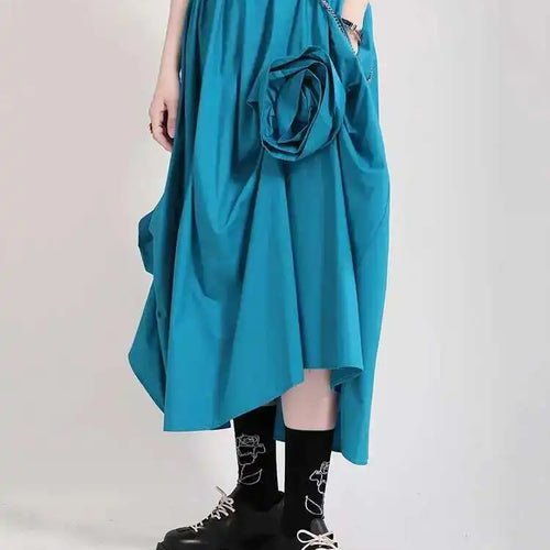 Load image into Gallery viewer, High Elastic Waist Blue Three Dimensional Flower Pleated Half-body Skirt Women Fashion New Spring Autumn 2025 1DF5749
