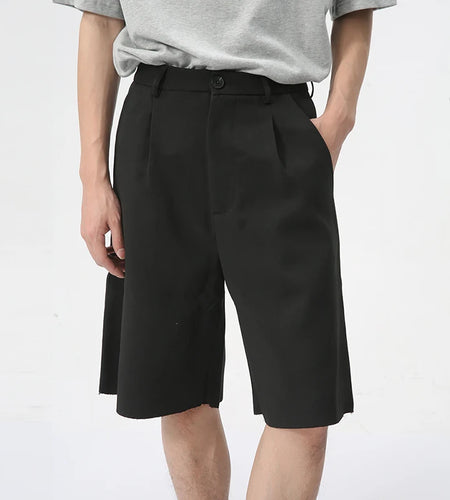 Summer Trendy Male Shorts Solid Color Loose Minimalist Draping Straight Business Casual Knee Length Pants 9C6173