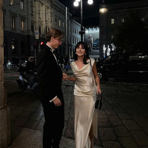 Load image into Gallery viewer, Satin Backless Sexy Maxi Dress For Women Elegant Rose Thigh High Split Beach Holiday Long Dress Gorgeous Club Gown
