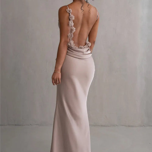 Load image into Gallery viewer, Floral Draped Backless Maxi Long Dress For Women Fashion Spaghetti Strap Sleeveless Bodycon Evening Party Dress Elegant

